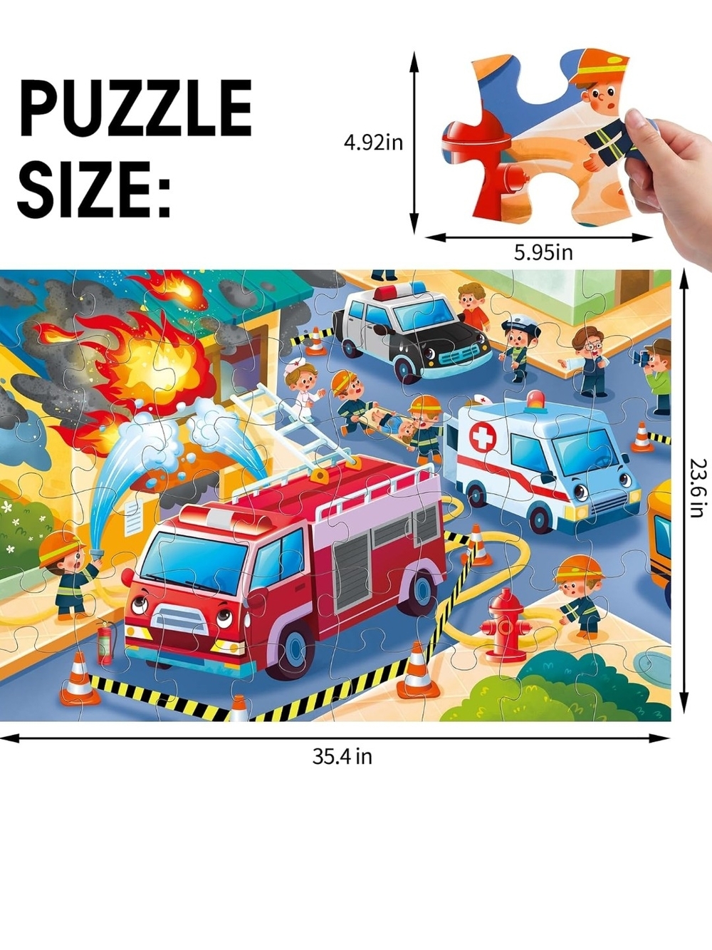 Kids Emergency Vehicles Floor Jumbo Puzzle 48 pieces - Picture 2 of 8